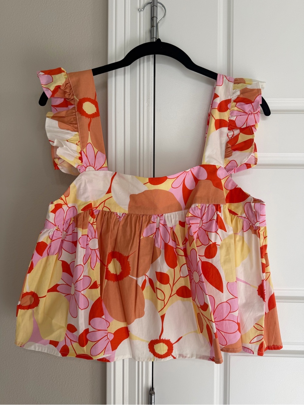 Buddy Love Floral Ruffle Strap Tank Top in Pink, Orange & Cream